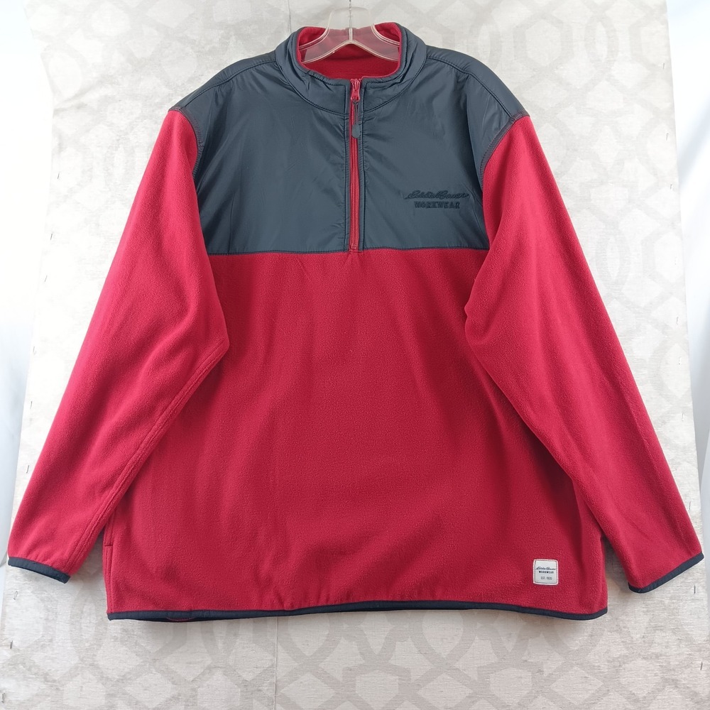 Eddie Bauer Workwear Fleece Jacket Mens Extra Large Red Black 1/4 Zip Foreman